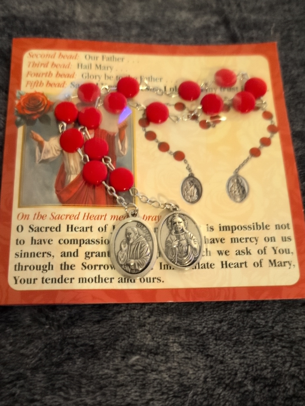 Vintage St Padre Pio Sacred Heart Noveno Chaplet With Prayer Card Christian